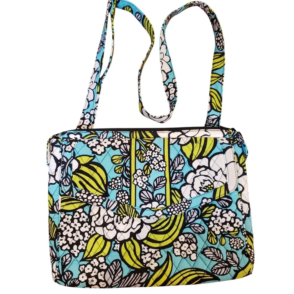 Vera Bradley Quilted Floral Shoulder Bag Crossbody Bag Blue Green White